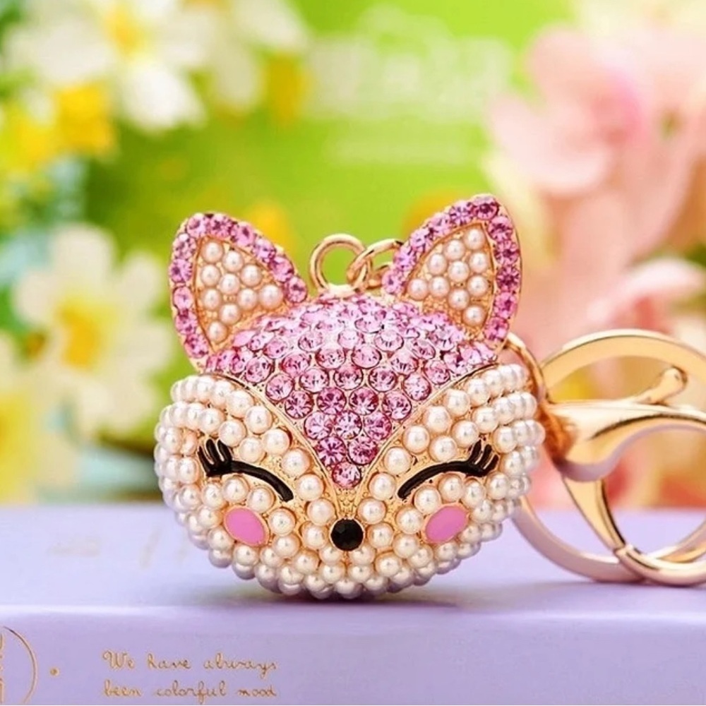 Bag Charm Key Ring - Pink Fox - Picture 1 of 3